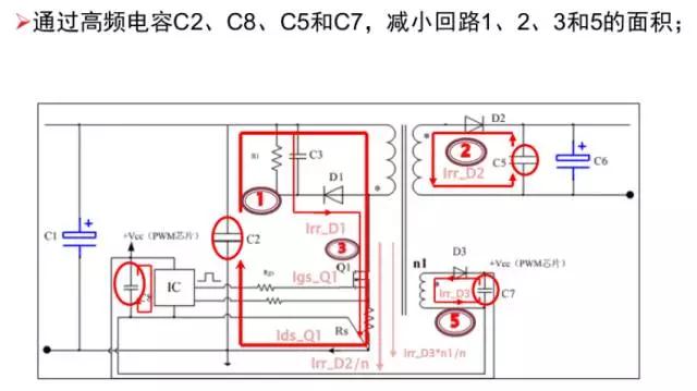 电源适配器利用高频电容，减少回路面积